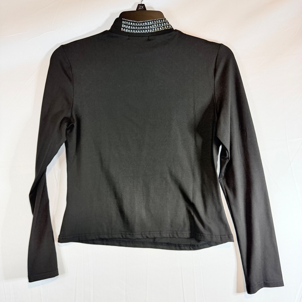 ChicMe Womens Black Rhinestone Embellished Mock Neck Long Sleeve Top XL - Picture 5 of 5